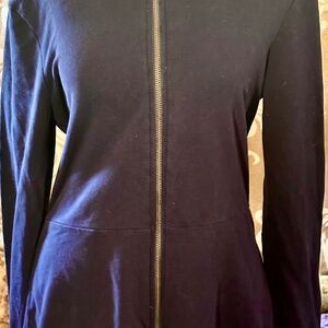 Neiman Marcus Navy Blue Hourglass Zip-Up Hoodie with Ruffle Sz L